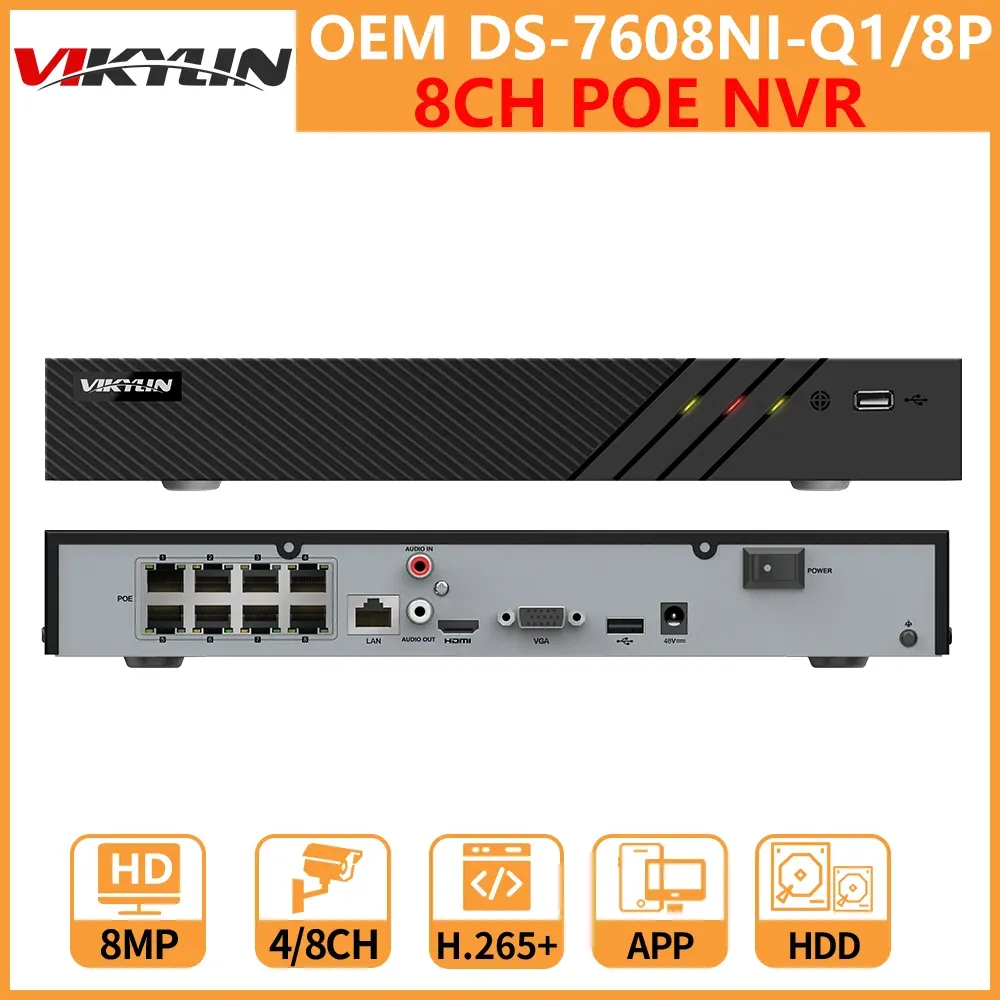 レコーダーvikylin hik oem 4k 8ch 8ポートポーNVR DS7608NIQ1/8P 8MP Twoway Audio Network Video Recorder Security Protection Surveillance