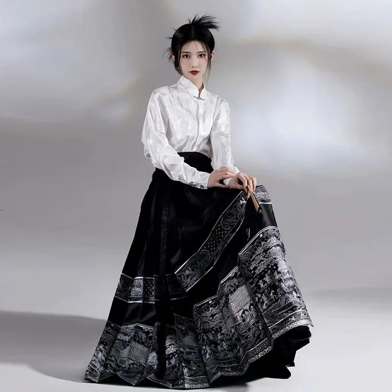 Fashionable Chinese Style High Waisted Horse Face Long Skirts With Improved Design Hanfu Top Clothes