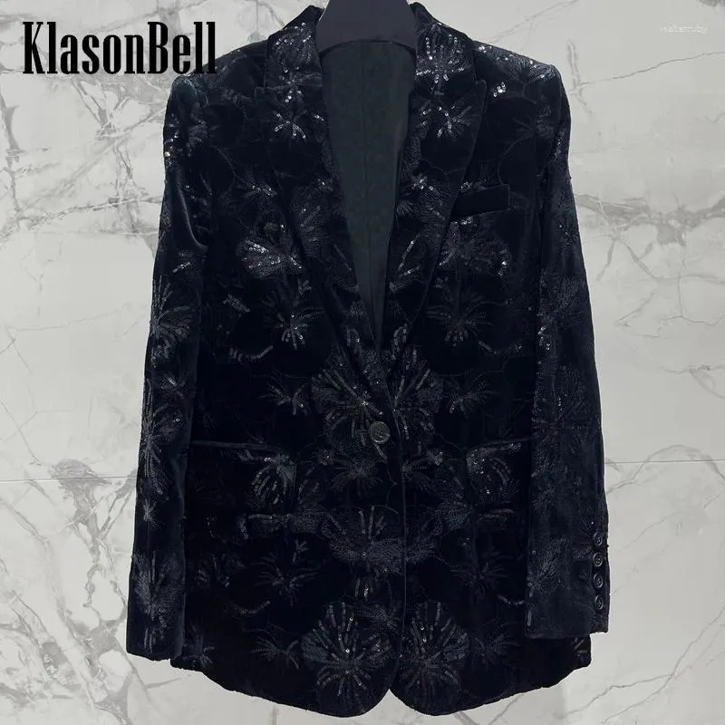 Costumes féminins 3.14 Klasonbell Luxury Sequins broderie ajustement veste élégante bouton simple bouton arrière divisé en velours