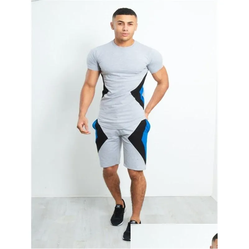 Tracksuits heren heren tracksuit contrast stiksel twee stukken korte mouw sportkleding basketbal losse outfit sport set fitnes dhegc