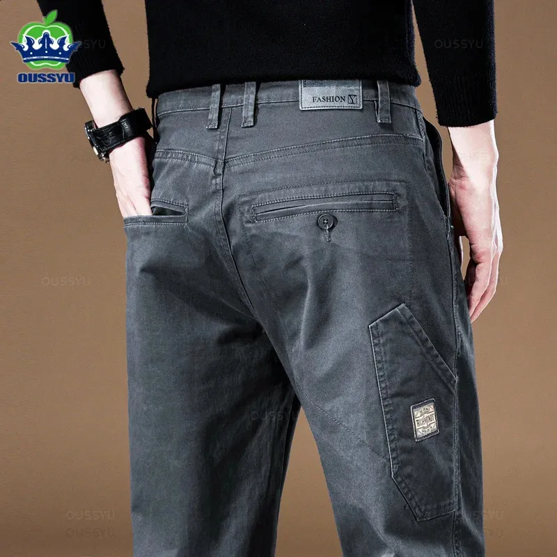 Ropa de marca OUSSYU 2024 Pantalones de carga para hombre 97 Cocton Color sólido Desgaste Pantelera casual Buga de jogger Coreano Macho 240411