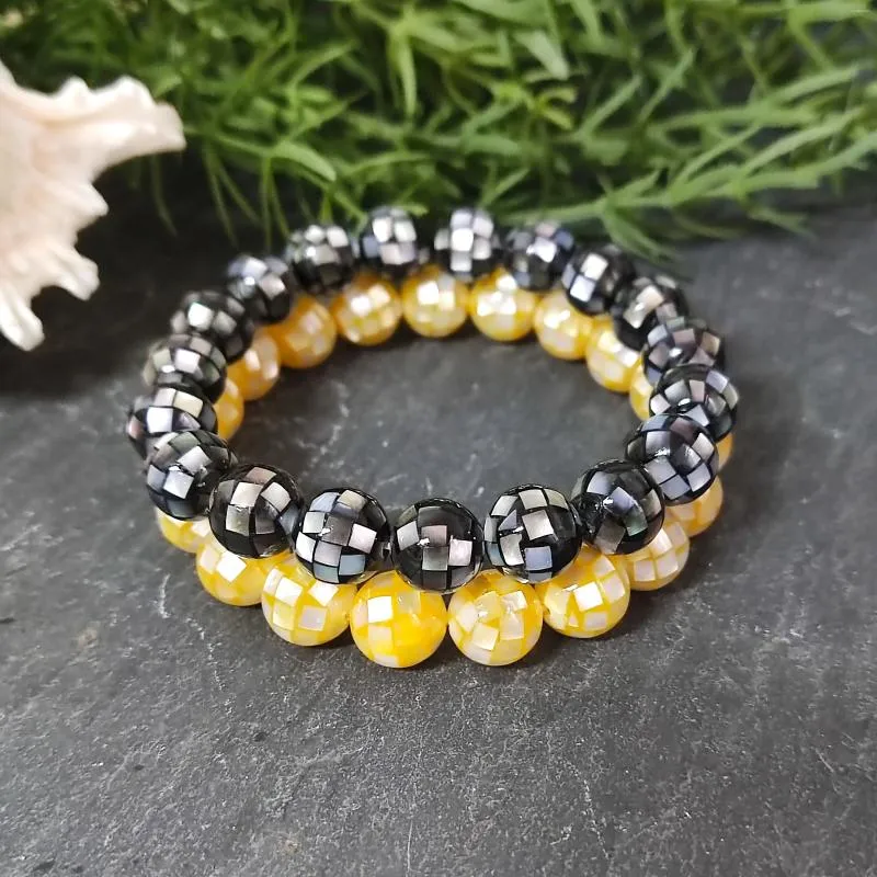 Strand Yellow Shell/Grey Shell Round Bead Bracelet Faceted Seashell Bohemia Jewelry For Women Men Summer Ocean Gift