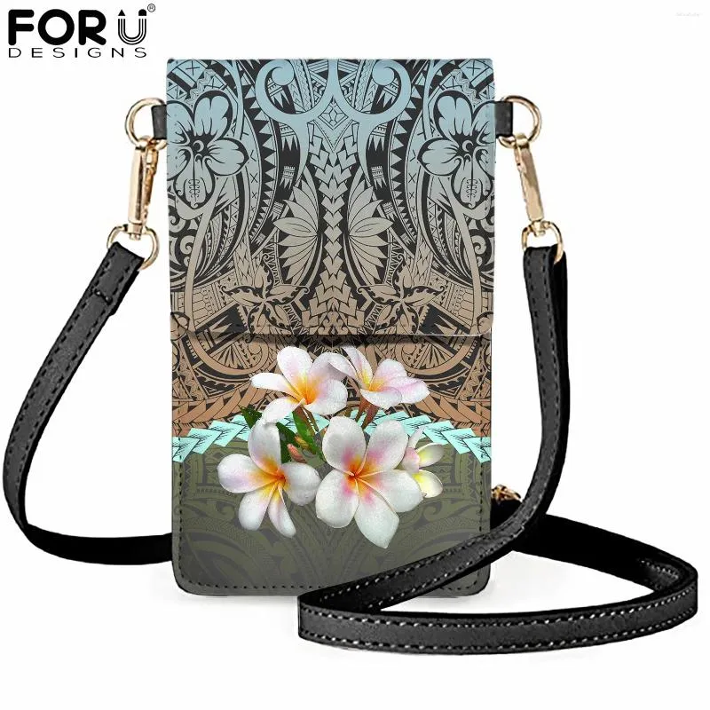 Axelväskor Forudesigns Casual Women Bag For Phone Transparent Plumeria With Polynesian Print Purse Cross Girl