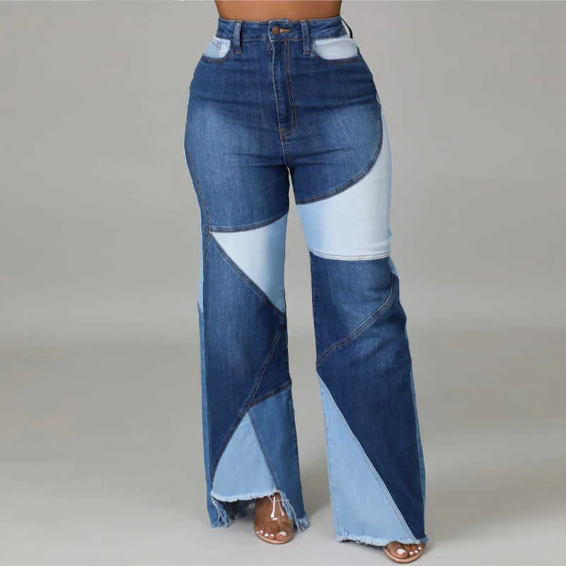 F7825A Новые прибытия мода контрастная цветовая лоскутная джинсовая джинсы широкие джинсы для женщин для женщин