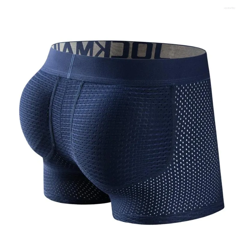 Underpants Mesh Mens Padded Underwear Men's Sexy Fashion Ice Silk Breathable Soft Comfortable BuLift Boxer Briefs