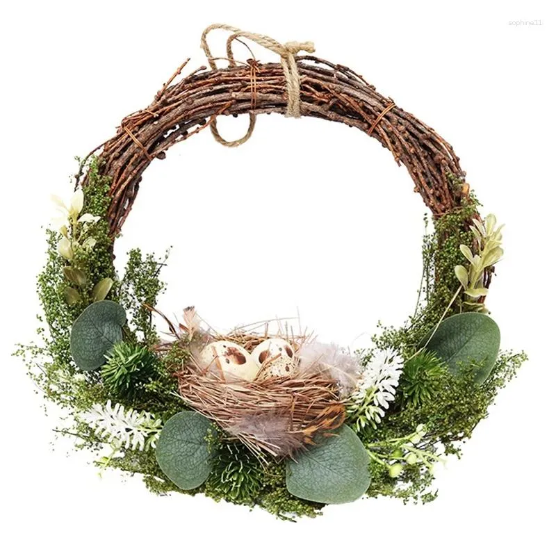 Party Decoration SV-Easter Wreath Artificial Eucalyptus Leaf and Small Bird Nest Door Hanging For Birthday Wedding Decor