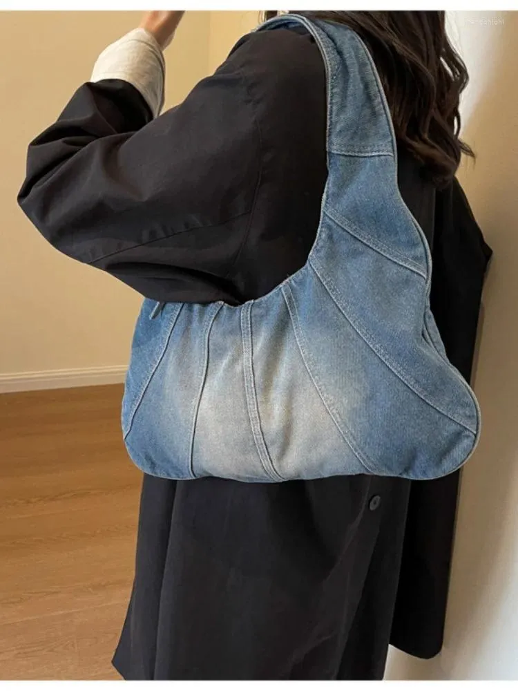 Hobo kvinnors denimsäckar underarmspåse retro design vintage axel blå jeans handväska mode trendiga hobos