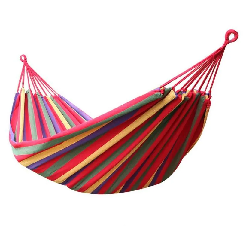 Hammocks Canvas Single Hammock Outdoor Swing Garden Indoor Slee Rainbow Stripe Travel Cam Supplies With Bag Bed 185X80Cm Drop Delivery Dh3Xb