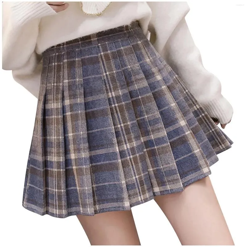 Rokken geplooide rok vrouwen herfst winter sexy retro high taille bf plaid harajuku mini simple jk mode college vintage faldas coszy