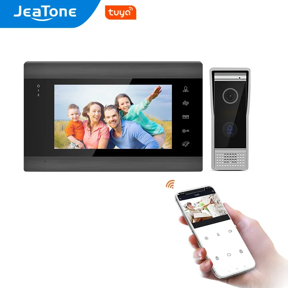 Dzwonki do drzwi Jeatone Tuya 7'''alite wideo do drzwi telefonu z 720p/ahd przewodowe kamera do drzwi zdalne wykrywanie ruchu odblokowania