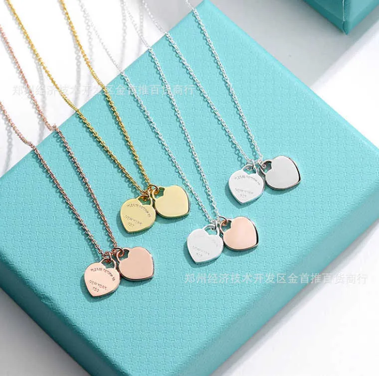 Brand de créateur Tiffays 925 ENAMEL PEACH COEUR DOUBLE LOVE LOVE Collier collier Collier Collier Personnalité féminine Fashion Polvylele