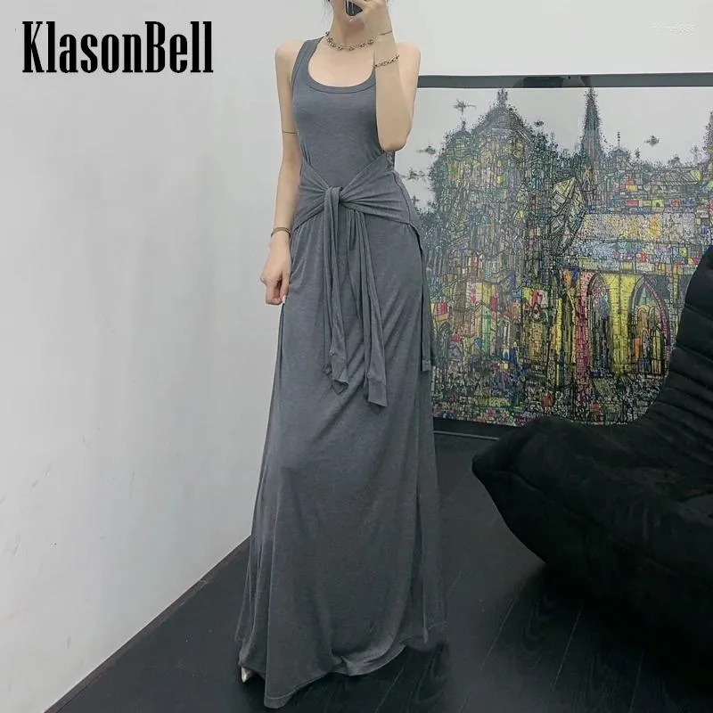 Abiti casual 3.26 Klasonbell Fashion Ribbon Bandage decorazione Stretch Knit Slim Maxi Dress Women Weeck Sleeveless Tank