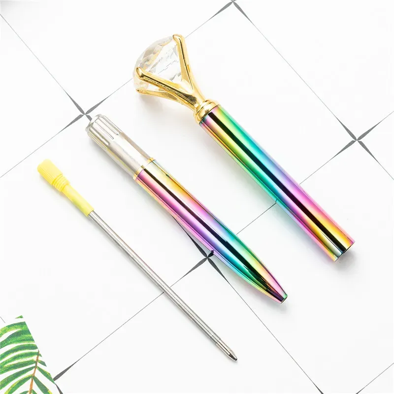 NEW Big Diamond Crystal Ballpoint Pens Rainbow Metal Gradient Pen School Office Writing Supplies Business Pen Stationery Student Gift