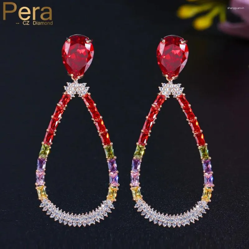 Dangle Ohrringe Pera Noble Long Hohlwasserdrop Form Tropfen farbenfrohe CZ Kristall Gold plattiert Ohrring für Frauen Weddding Party Schmuck E748