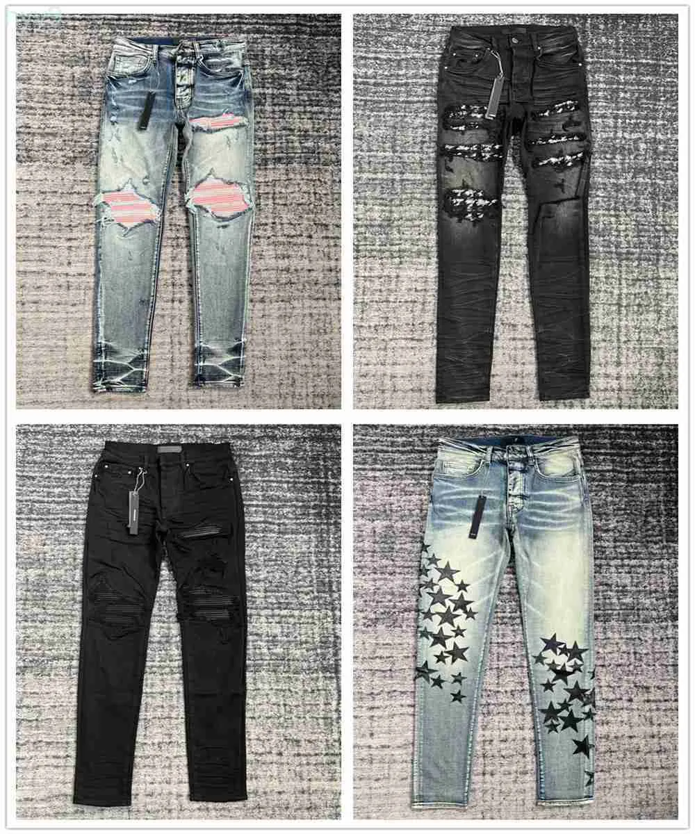Erkekler Kot Paris Amri Pantolon Mor Tasarımcı Jean Yüksek Kalite Yeni Stil Black 30 32 34 36 38 Grga