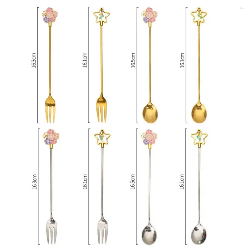 Spoons Stainless Steel Delicate Spoon Dessert Cherry Blossom Shape Five-pointed Star Fruit Fork For Coffee