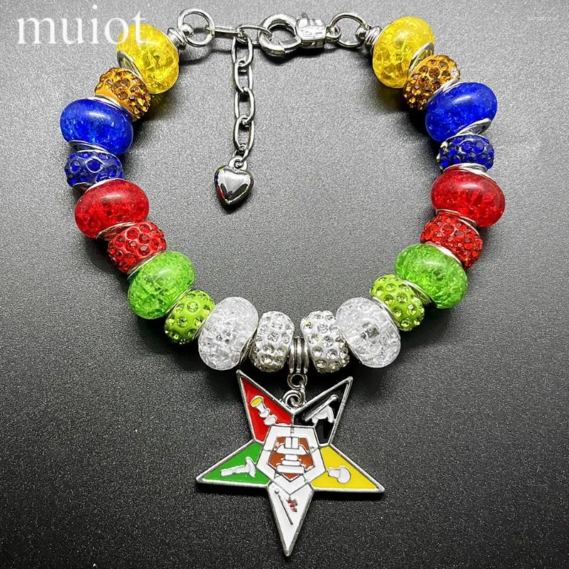 Strand Fashion Order of Eastern Star Society Inc Oes Pentagram Pendant Big Hole Beads Bracelet Banglejewelry