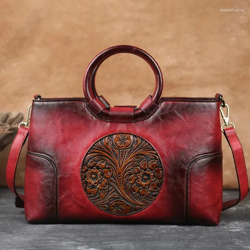 Evening Bags Women's Handbags Ladies High Quality Leather Shoulder Bag For Woman Chinese Style Handmade Embossed Female Hand