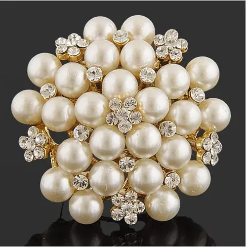 Hot Selling High Quality Imitation Pearl Flower Pins Brooches B028 Sparkling Clear Crystal Bridal Bouquet DIY Brooch For Wedding Women Gift