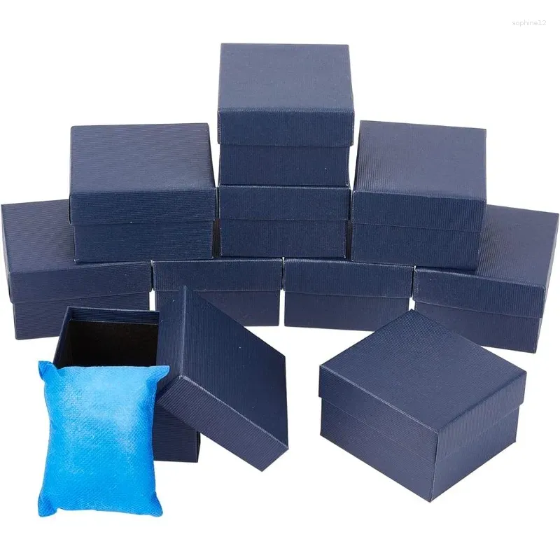 Geschenkwikkeling 10 PCS Blue Single Watch Box 3.4x3x2 Cardboard Packaging Holder Holder met kussenarmband vierkant opslagcase