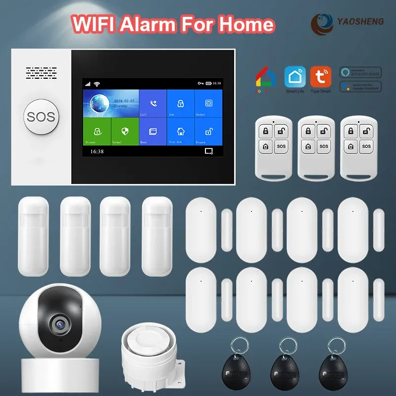 KITS TUYA Smart Home Alarm GSM Wireless WiFi Home Burglar Security Alarm System Smart Life App con sensore supporta Alexagoogle