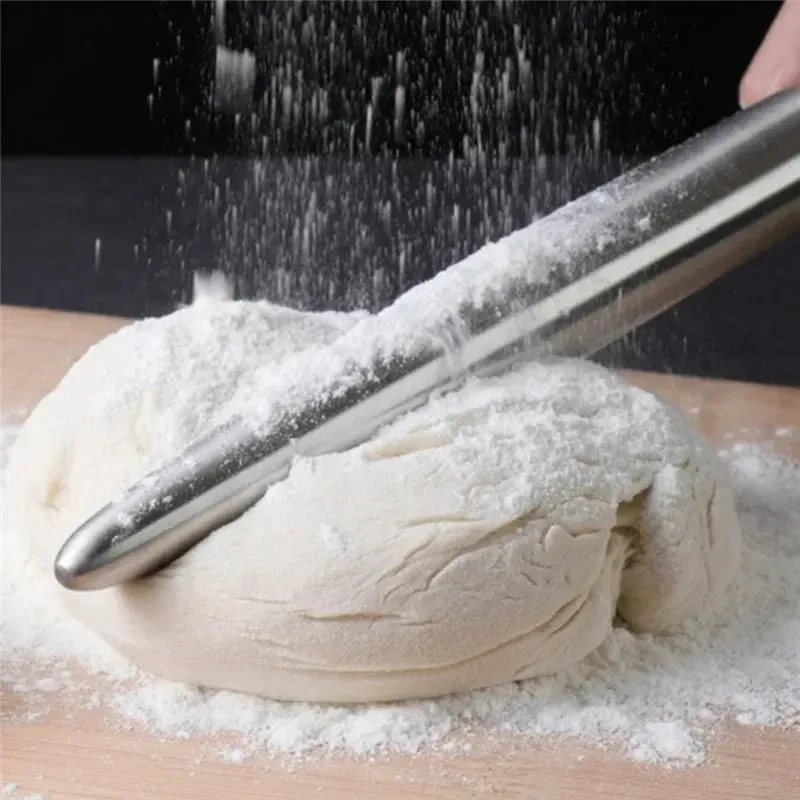 Stainless Steel Rolling Pin Kitchen Utensils Dough Roller Bake Pizza Noodles Cookie Dumplings Making Non-stick Baking Tool