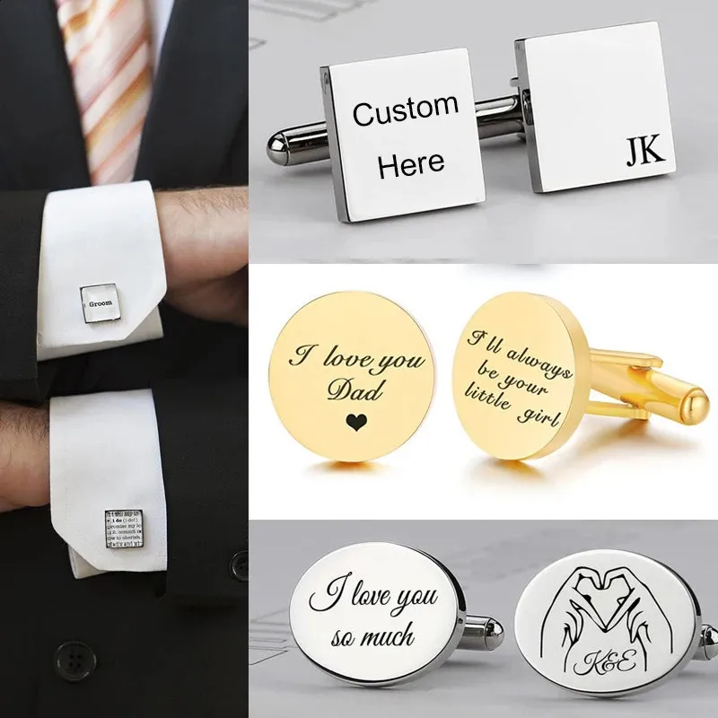 Customized Stainless Steel Cufflinks For Men Gift Personalized Man Shirt Button Cuff Links Party Wedding 240403