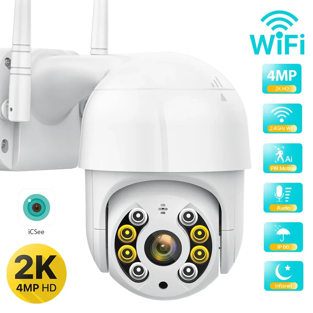 Cameras 2K 4MP HD PTZ IP Camera Outdoor 2MP Wireless WiFi Camera AI Human Detect Two Way Audio 1080P Home Security CCTV Camera P2P iCSee