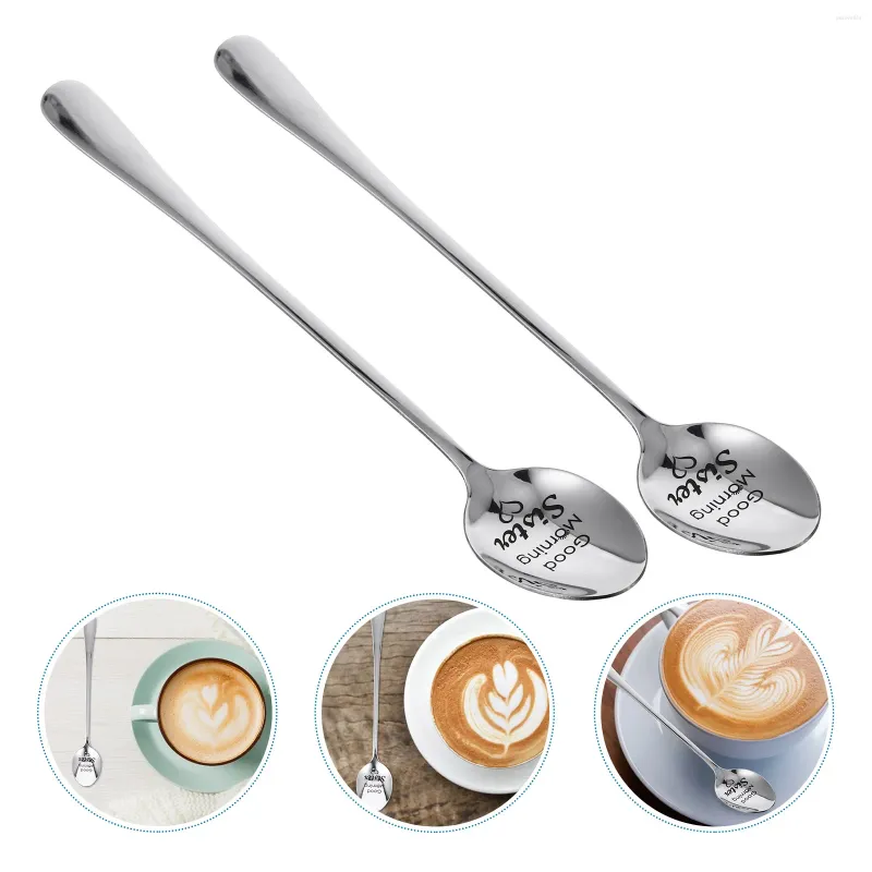 Spoons 2 Pcs Mini Scoop Stainless Steel Spoon Meal Ice Coffee Stirring Concentrate Tea Cup