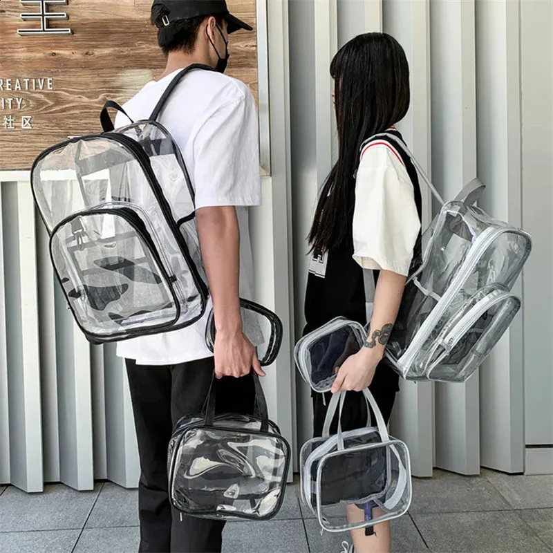 Frauen Rucksack transparente PVC -Tasche klare Rucksäcke für Teenager Schüler Männer School Stadium zugelassen 240329