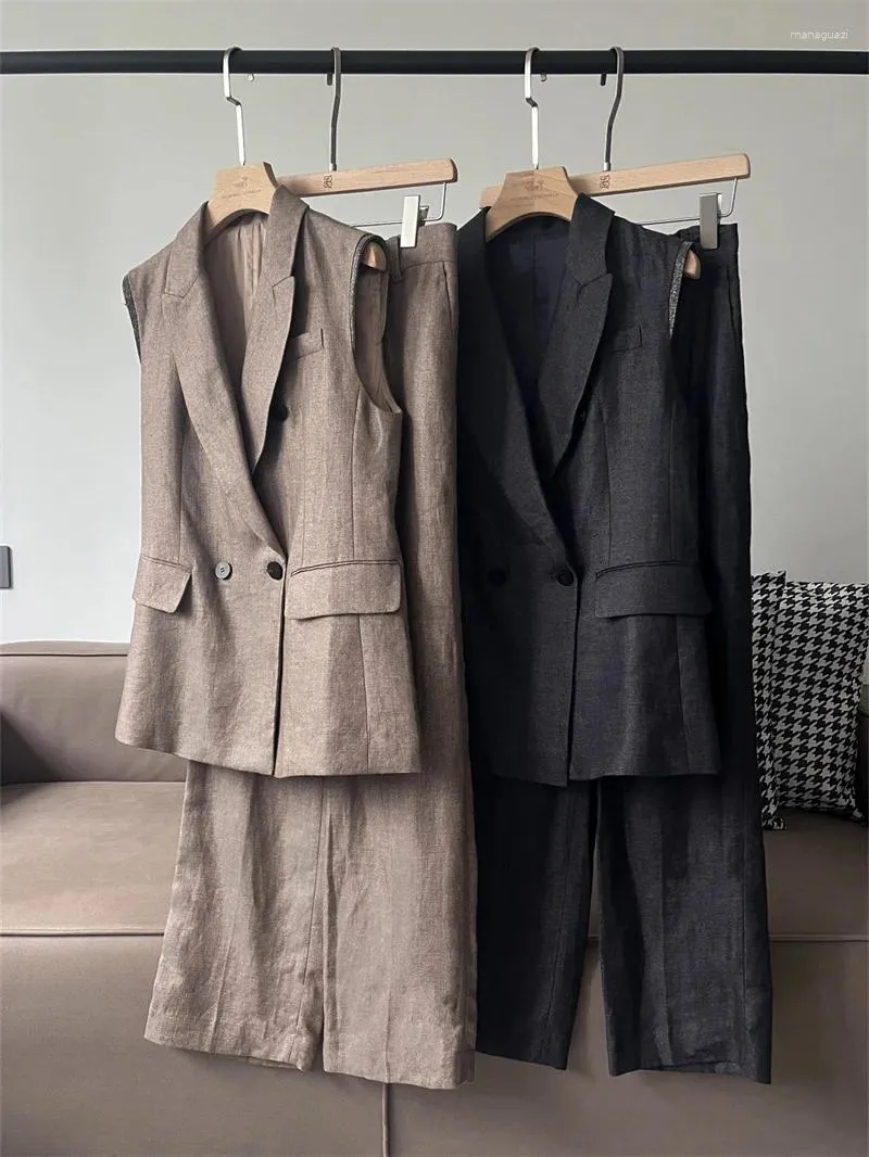 Dwuczęściowe spodnie damskie koraliki dama nacięte kamizelki kamizelki kamizelki kamizelki lub wysoki talia Temperament Ladies Commuter Suit 2024