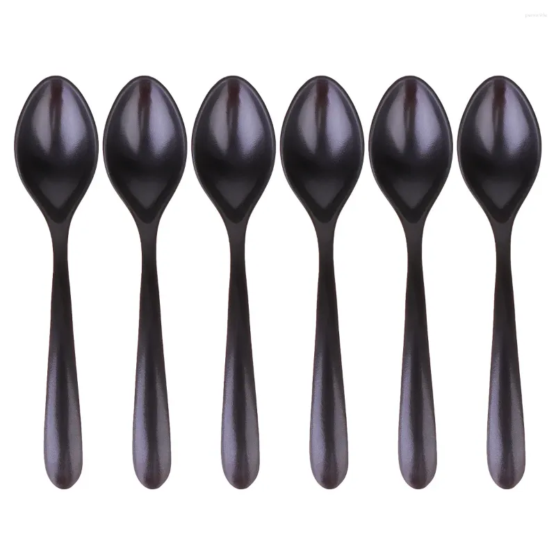 Colheres 6pcs a5 talheres de melamina de melamina preto imitação porcelana colher de sopa de tabela durável para casa (7016)