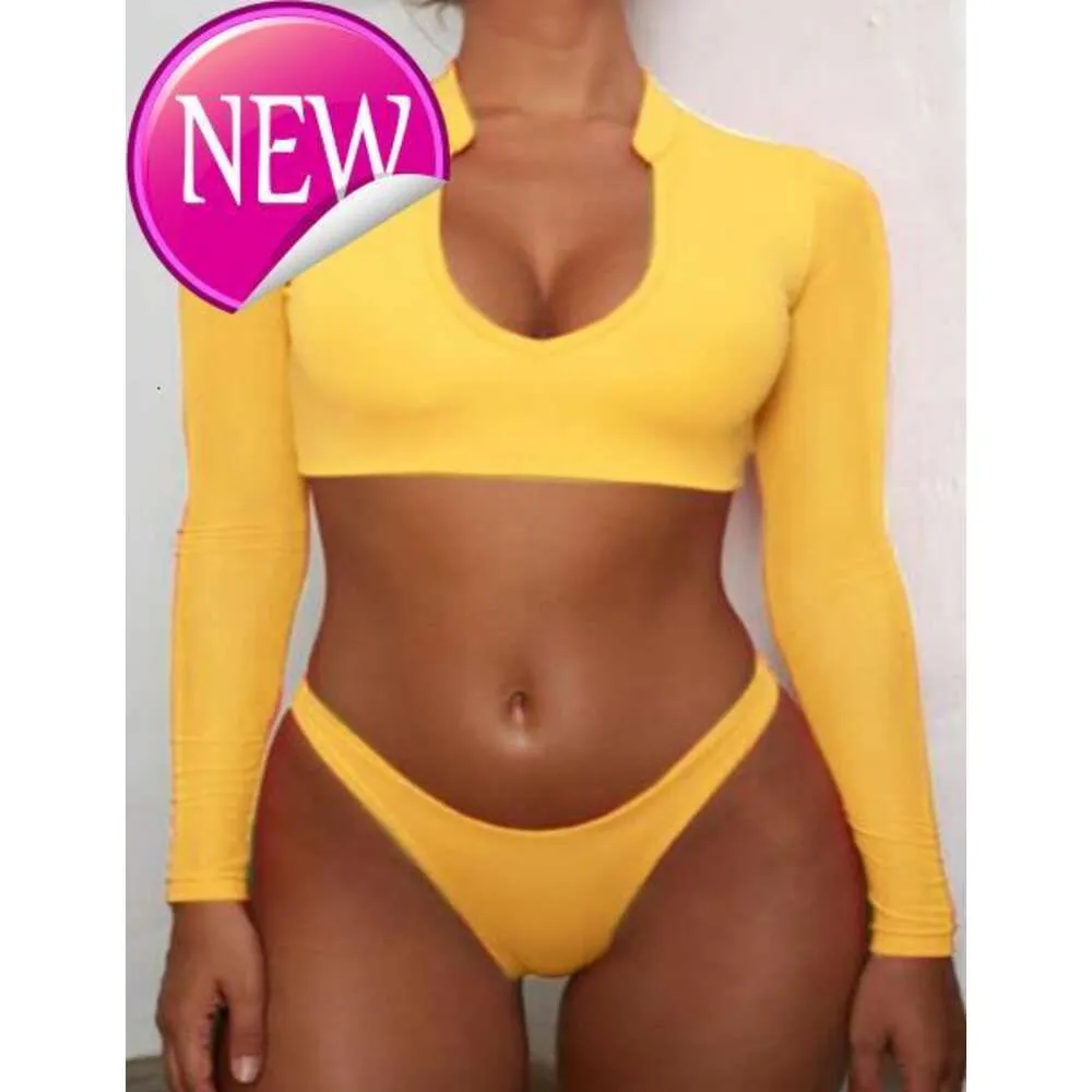 2024 Swimwear de créateur de haute qualité manche longue mail de maillot de bain sexy bon marché Set Sage Swim Wear High Waited Trois pièces de maillot de bain Sport Sport