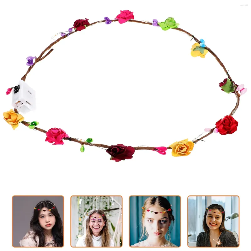 Fiori decorativi fascia per la testa di fasce colorate per le donne accessori per feste adulti illumina la carta a corona di fiori sottili capelli da donna a led