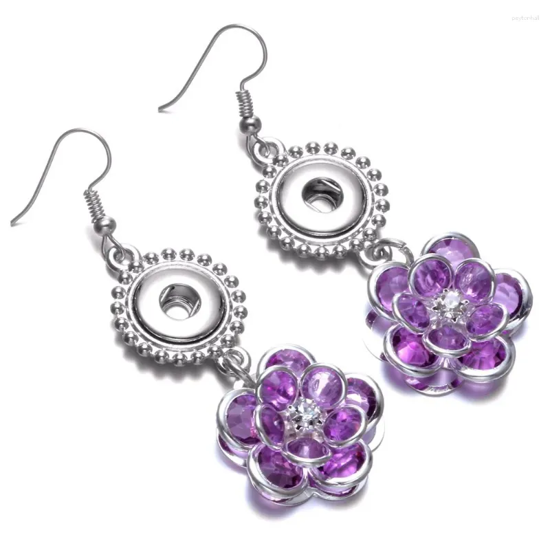 Dangle Earrings ES0263d Arrivals Purple Metal Flower Charms Eardrop Fit 12mm Snap Button Jewelry