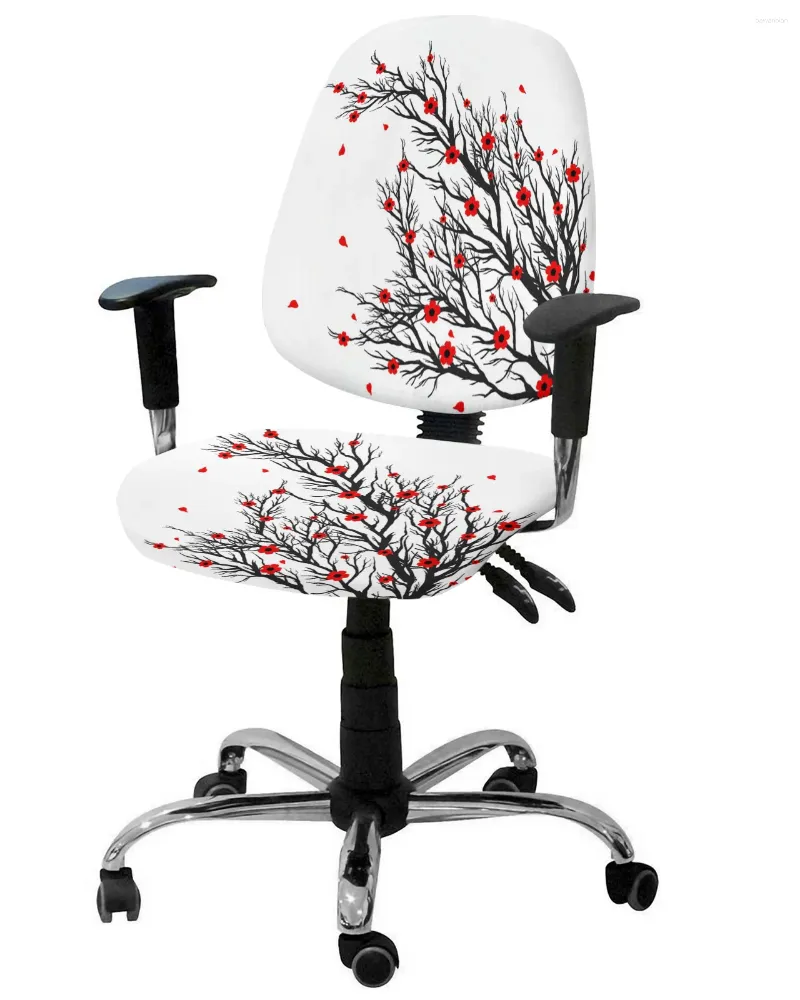 Chair Covers Black Branch Red Flower Elastic Armchair Computer Cover Stretch Removable Office Slipcover Split Seat