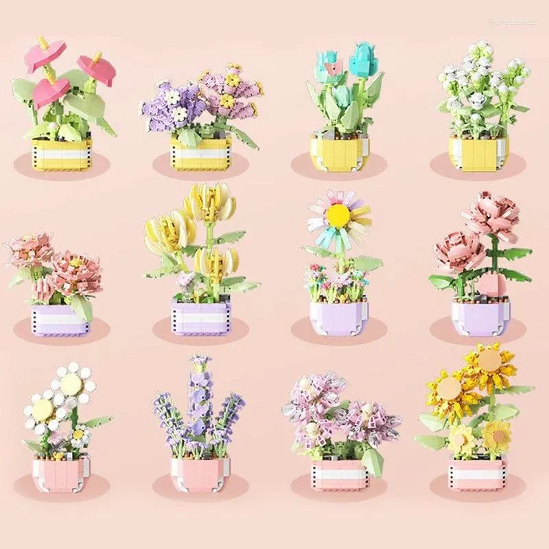 Simulazione decorativa simulazione di pianta in vaso succulente ornamenti piccole particelle assemblate blocchi di costruzioni serie di giocattoli regalo per le vacanze