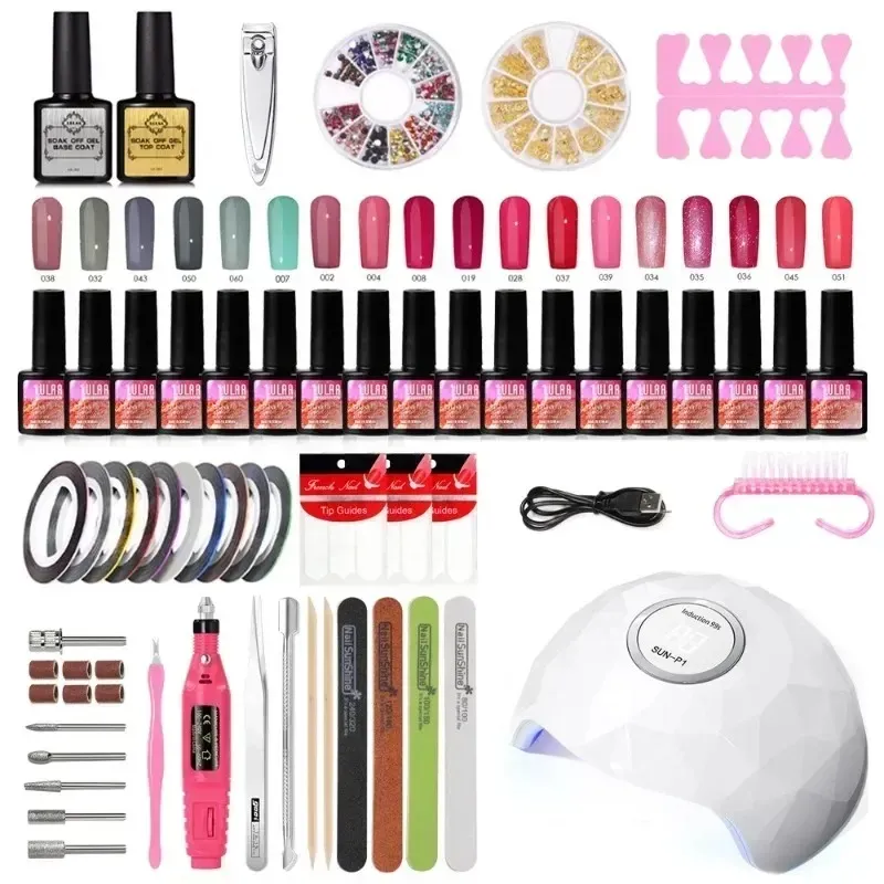 Manicure set met 36W nagel drooglamp uv nagelgelpolishet 20 kleuren gel polish set semi permanente Varnish Nail Art Tools Kit