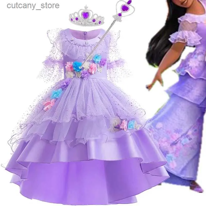 Девушка платья 2024 Энсанто косплей Принцесса платье для девушек костюмы Хэллоуин Карнавал Фамильная одежда вечеринка 4-10 лет детские девочки Вестидос L240402