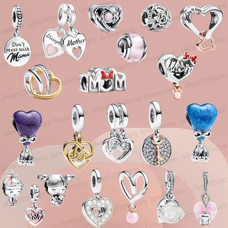 Nuevos regalos del Día de la Madre del 2024 con pulseras de diseñador de caja original para mujeres Fit Pandoras Materny Joy Charm Set Collar de pulsera Amor Heart Heart Dangle Jewelry