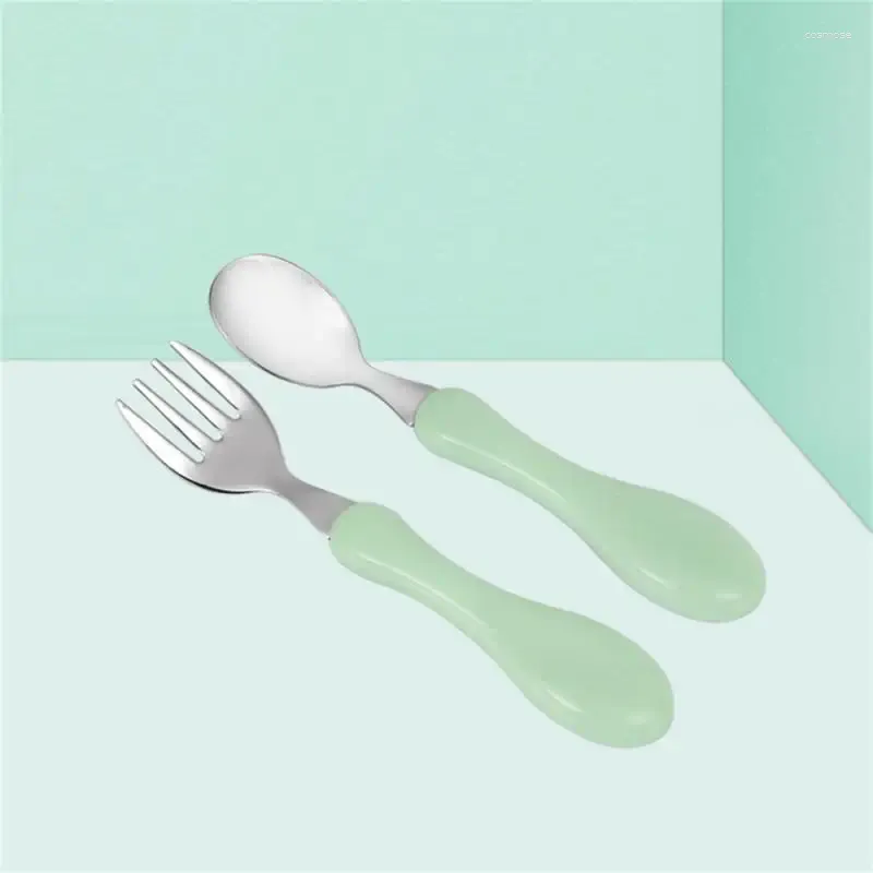 Forks Childrens Table Voleille Bowl Bol Baby Spoon avec Circular Curved Handle Dessert Feeding Fork Formation