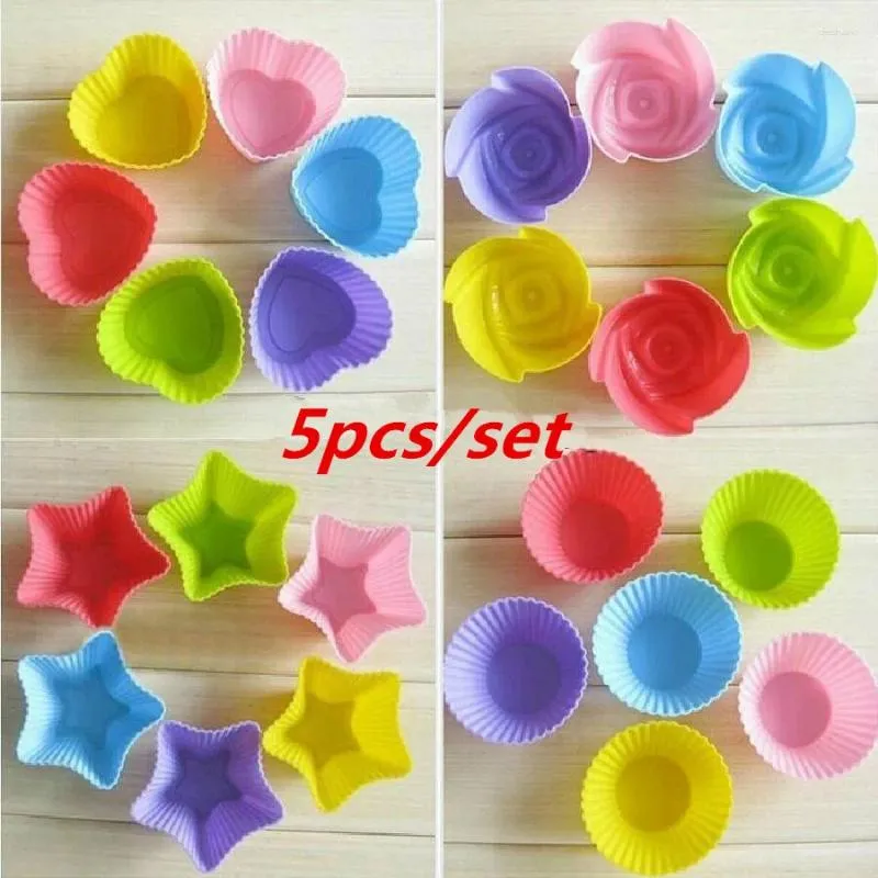 Moules de cuisson 5 PCS / Set Silicone Cupcake Moules tasset Set Kitchen Carthing Tool Usware Pastry Tools Cake Moule de gâteau