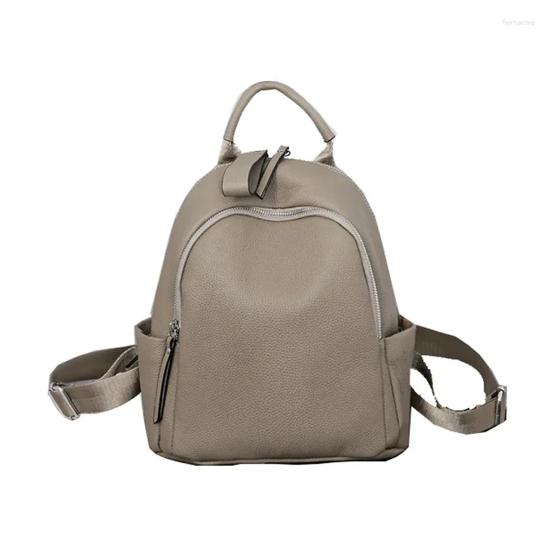 School Bags High Quality Fashion Black Brown White Khaki Top Grain Genuine Leather Women Backpack Female Girl Lady Travel Bag M7001