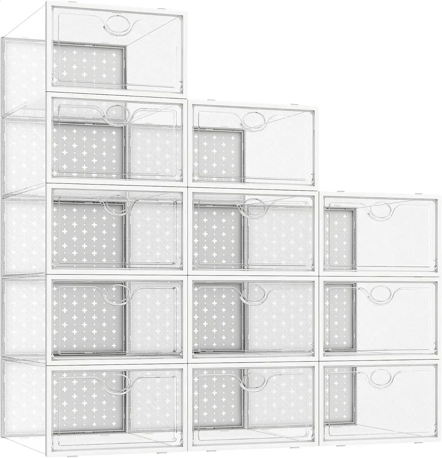 Organisateur de boîtes de rangement à chaussures pour placards en plastique transparent poubelles folie empilables avec les couvercles 240329