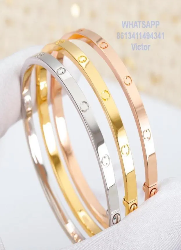 Love Bangle Versão estreita Bracelet Gold Au 750 18 K Never Fade Fade High Quality Size