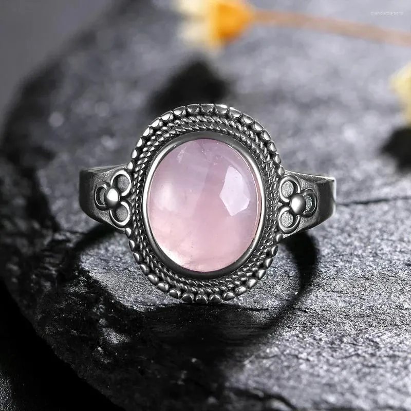 Cluster anneaux naturels 8 10 mm Moonstonetiger's Eye Stone Ring Jewelry For Women Gift 925 Fleur en argent sterling en forme