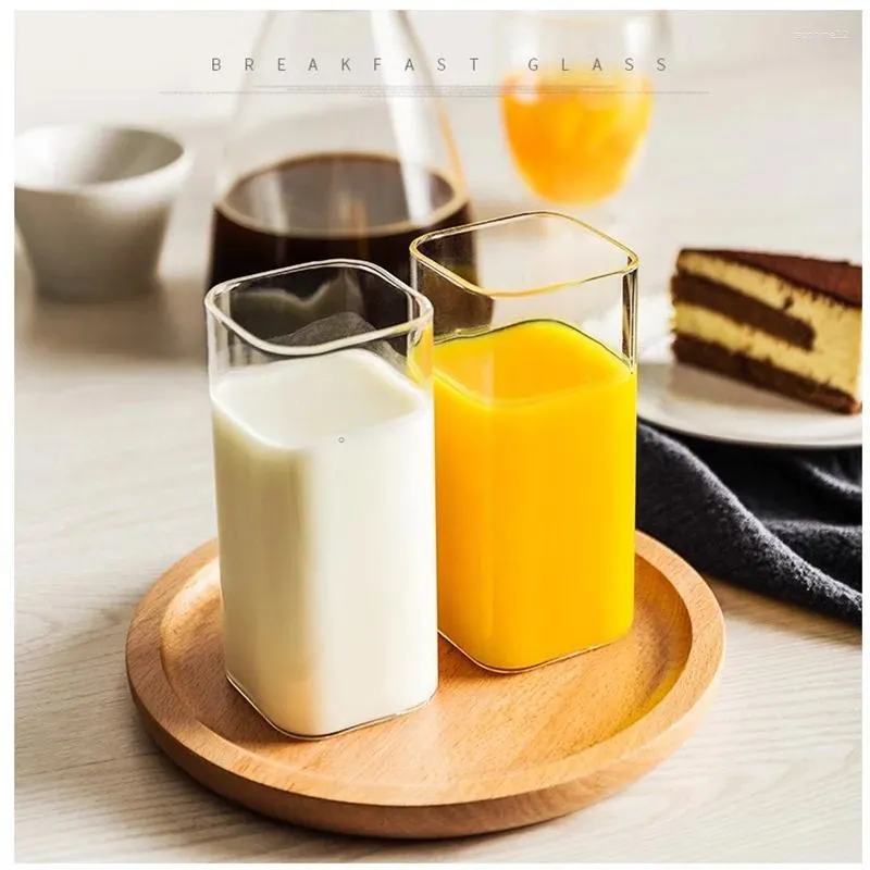 Weingläser einzelner transparenter Kaffee -Tassen -Saft hochtemperaturbeständiges quadratisches Glas Wasser und Milch