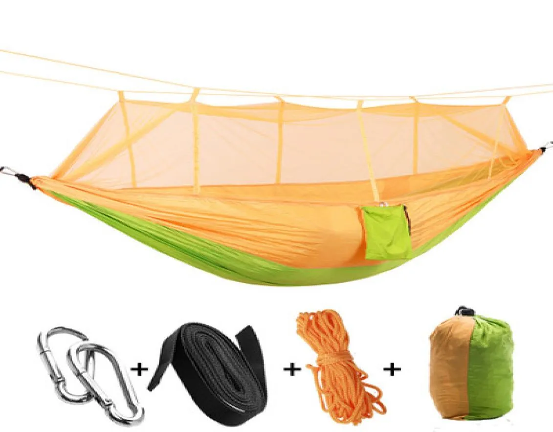 12 kolorów Przenośny hamak z Mosquito Net SinglePerson Hammock wiszące łóżko złożone w torebce do podróży EEA106515956899