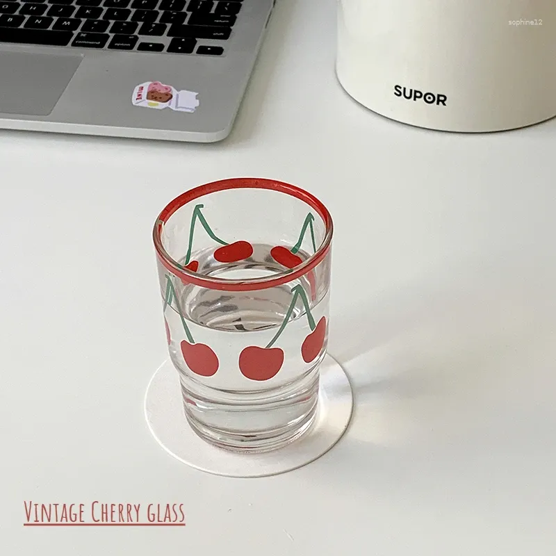 Wine Glasses Lovely Cherry Glass Retro Girl Heart Home Water Cup Printing Milk Coffee