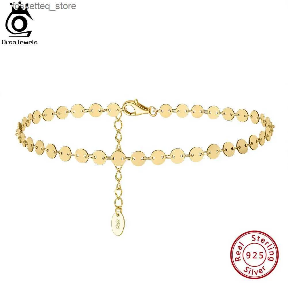 Chevilles orsa bijoux 925 argent sterling chain de plaque ronde cheville pour femmes mode 14k pied or kise de la cheville STRS SA25 L46